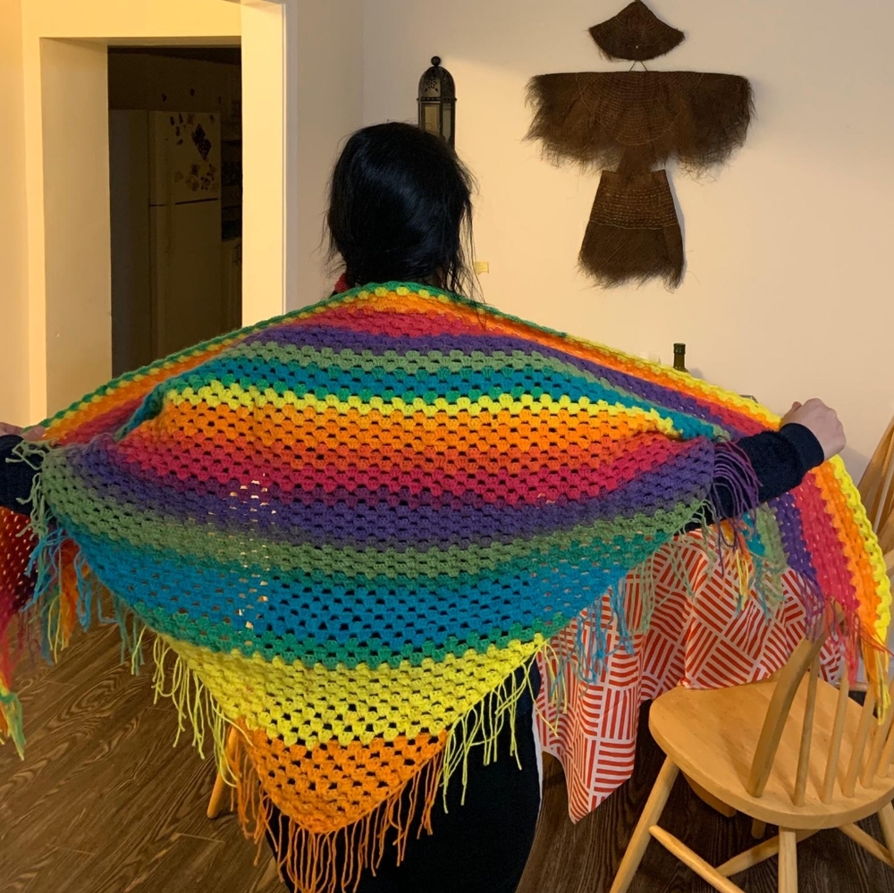 Handmade bold Rainbow Shawl